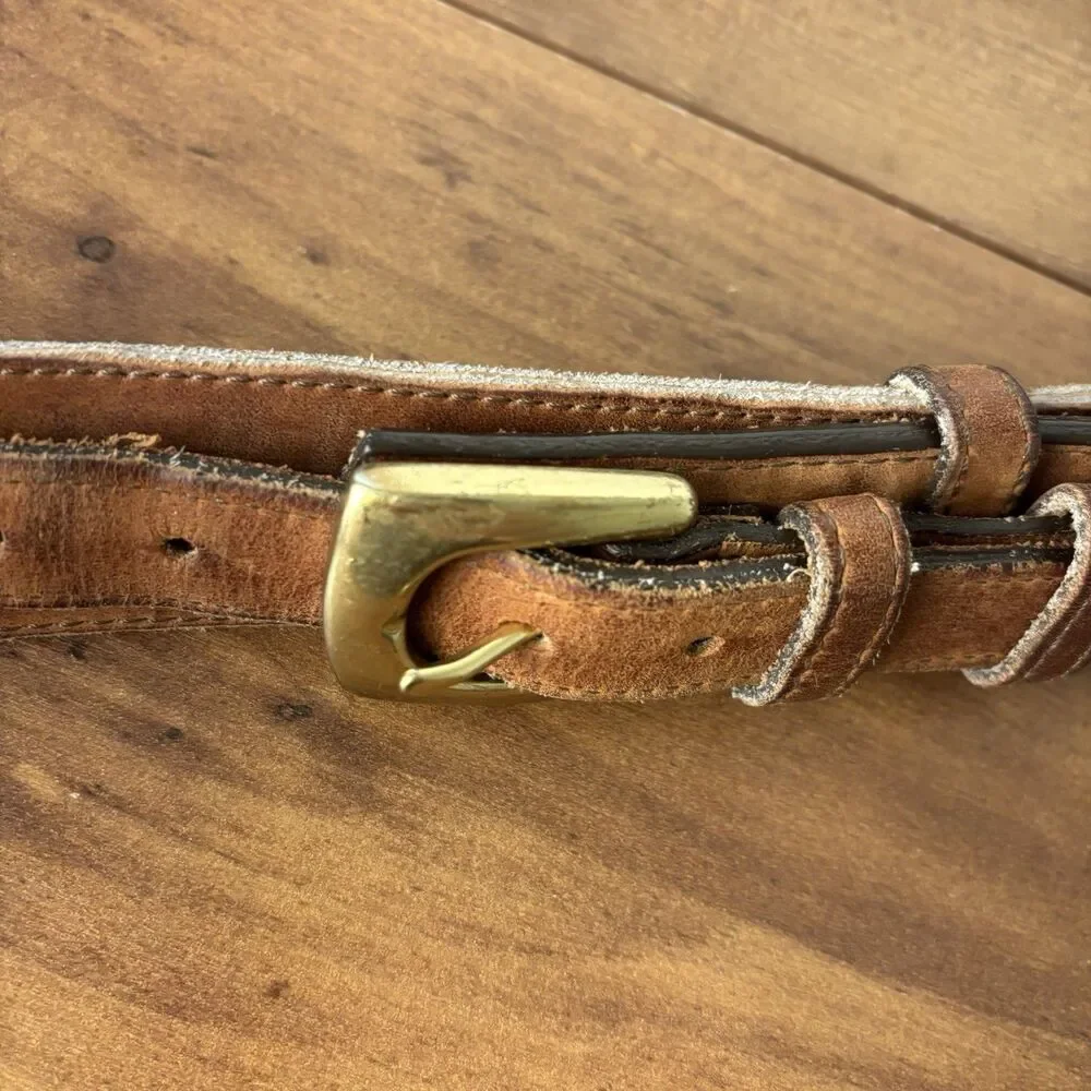 VTG Cabela's Leather Ranger Belt Sz 38 Leather Smooth Brown Brass Buckle Classic